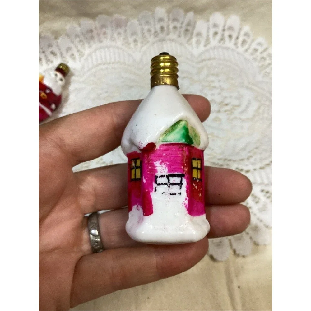 Antique Figural Milk Glass Santa Claus & Mini House Light Bulb Untested Japan